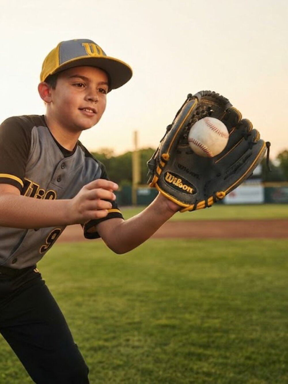 Wilson 10" Youth T-Ball Baseball Glove Black Grey Yellow